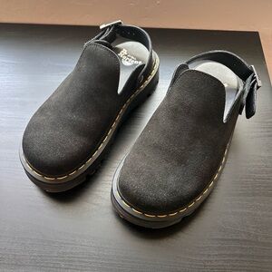 Dr. Martens Black Zebzag Suede Slingback Mules